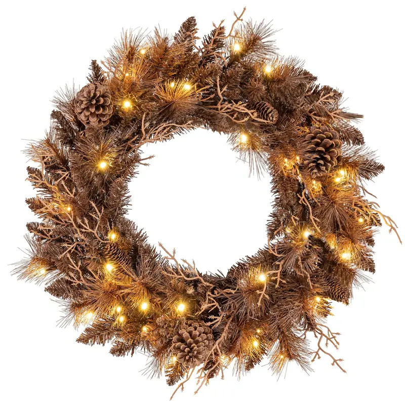 24-Inch LED Christmas Wreath – Elegant Pre-Lit Holiday Ring with 105 Branch Tips & Soft Glow Lighting