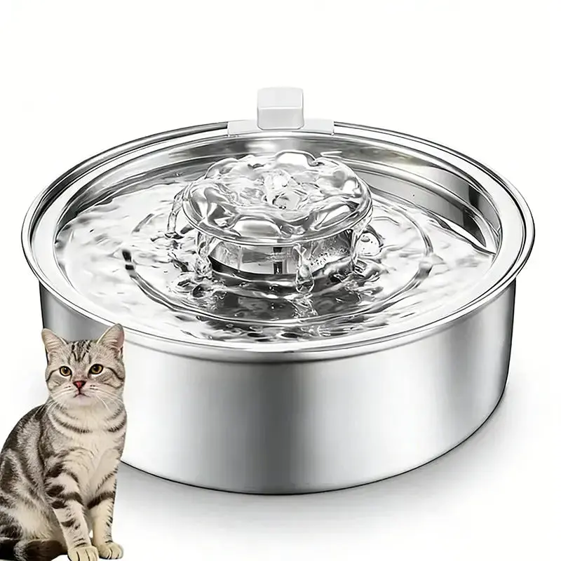 2L Automatic Pet Water Fountain – Stainless Steel Bowl, Filtered Flow & Ultra-Quiet Operation