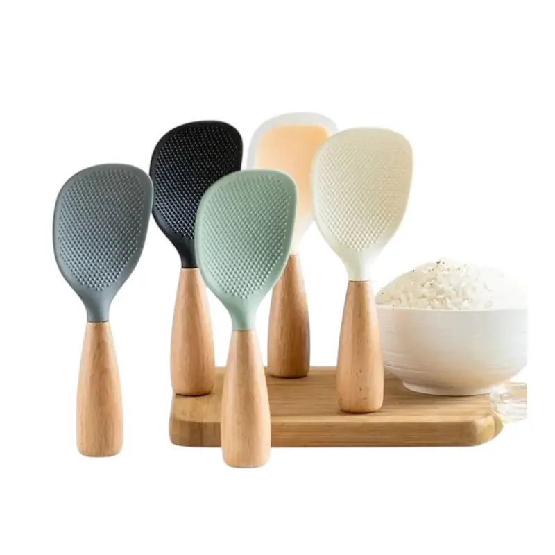 Morve Silicone Rice Spoon – Ergonomic Paddle with Natural Wood Handle, Non-Stick & Heat-Safe for Daily Cooking