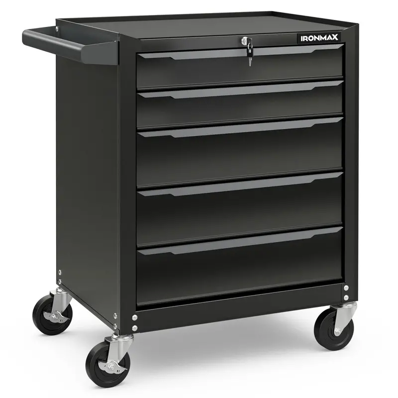 5-Drawer Rolling Steel Tool Chest – Mobile Workshop Cabinet with Hanging Rod Holes & Smooth Casters