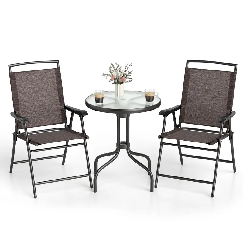 3-Piece Outdoor Bistro Set – Tempered Glass Table + Two Matching Chairs