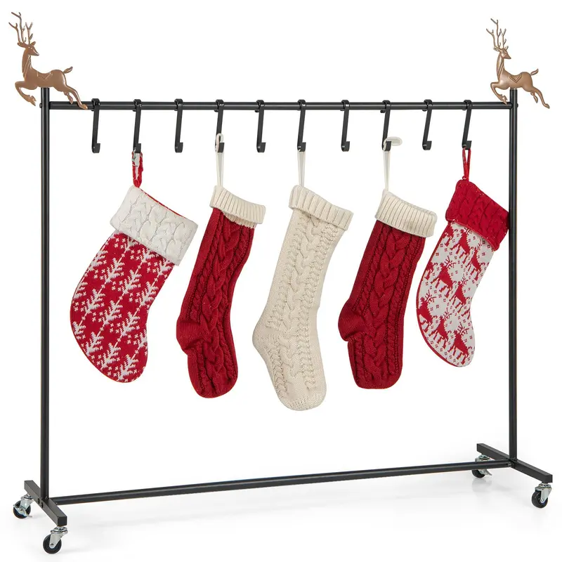 10-Slot Rolling Christmas Stocking Holder — Wheeled Stand for Easy Placement and Storage