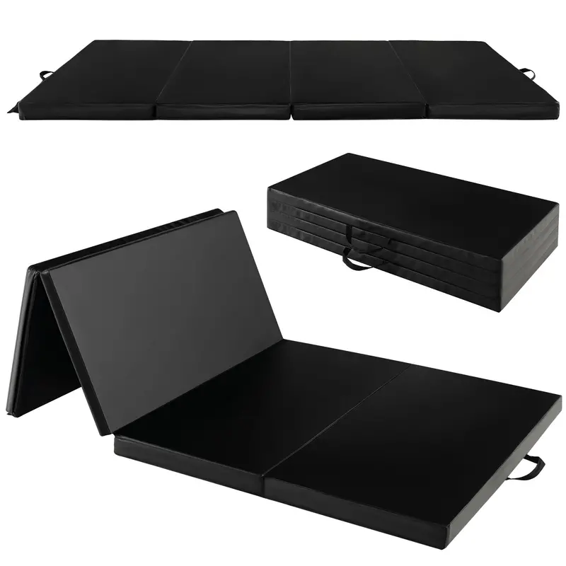 8′ x 4′ Folding Gymnastics Mat – 2-Inch Thick Tumbling Pad with Carry Handles and Hook-and-Loop Closure