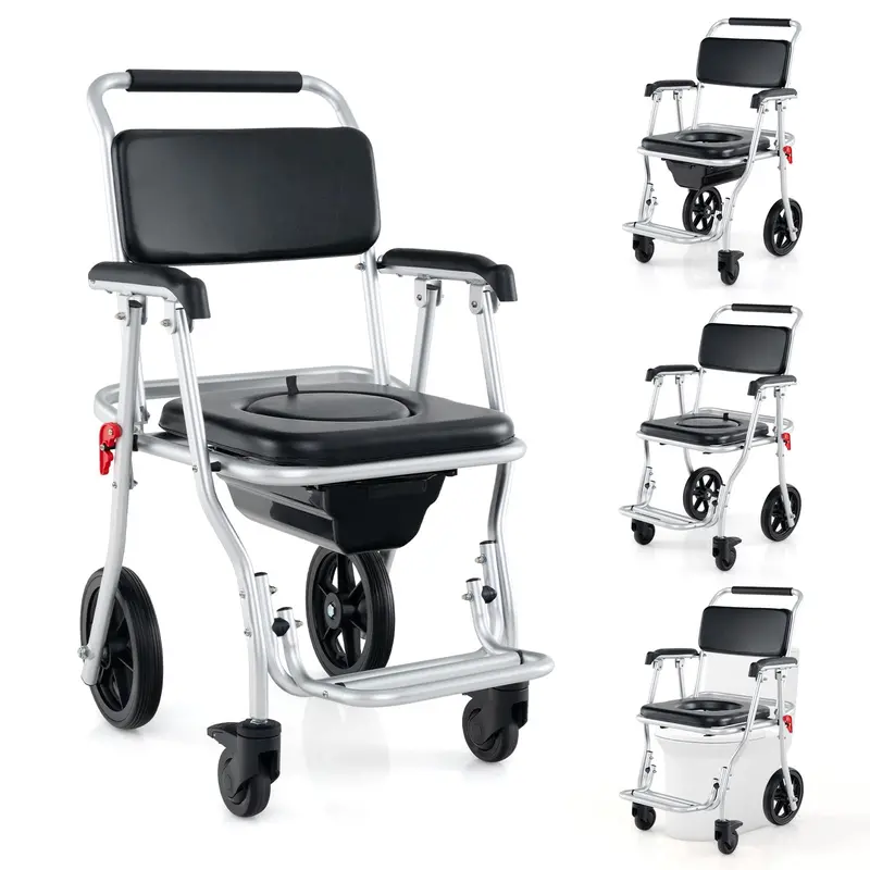 4-in-1 Foldable Shower Commode Wheelchair – 330-Pound Capacity with Armrests