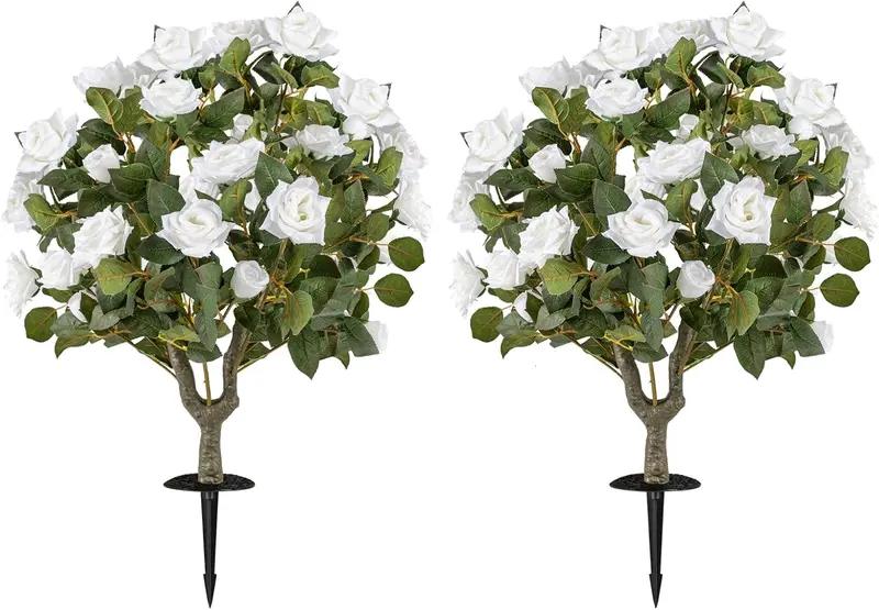 2-Pack Artificial Rose Flower Trees – 31.5-Inch Tall, Ground Spikes, 18 Blooms Each