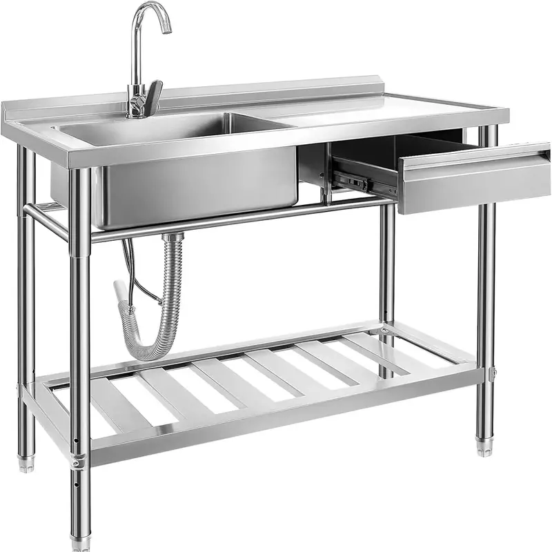 YORKING Freestanding Stainless Steel Utility Sink – Single-Bowl Heavy-Duty Kitchen or Workshop Sink