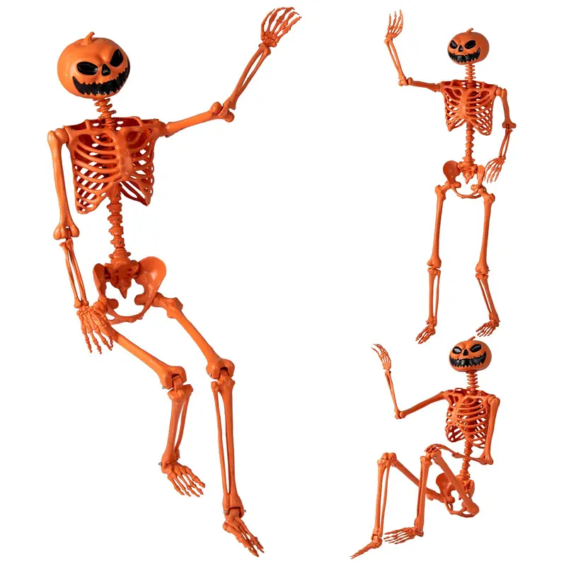 5.2-Foot Posable Halloween Skeleton – Glow-in-the-Dark Pumpkin-Head Yard Decoration